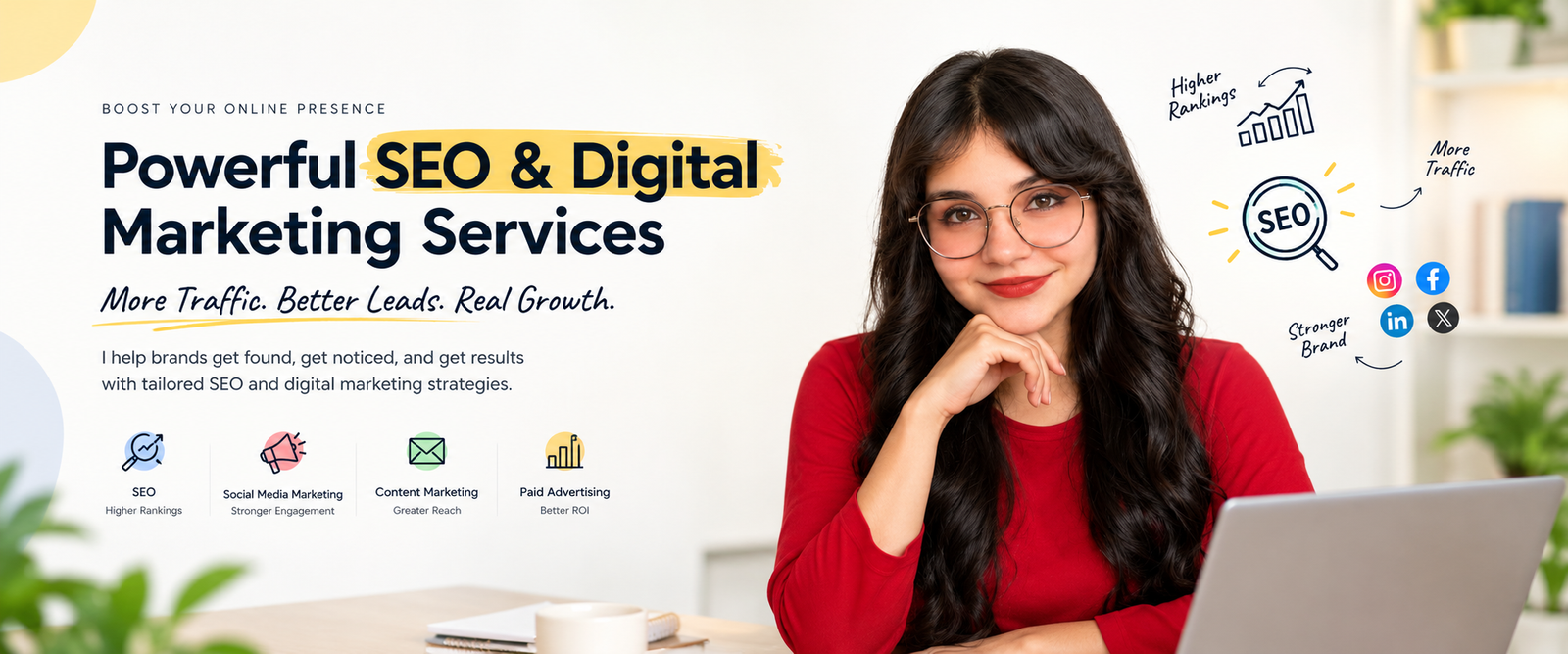Digital marketing services by Learn with Divya, including SEO, content marketing, and online brand growth