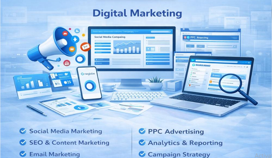 Digital performance marketing analytics showing advertising campaigns and conversion tracking